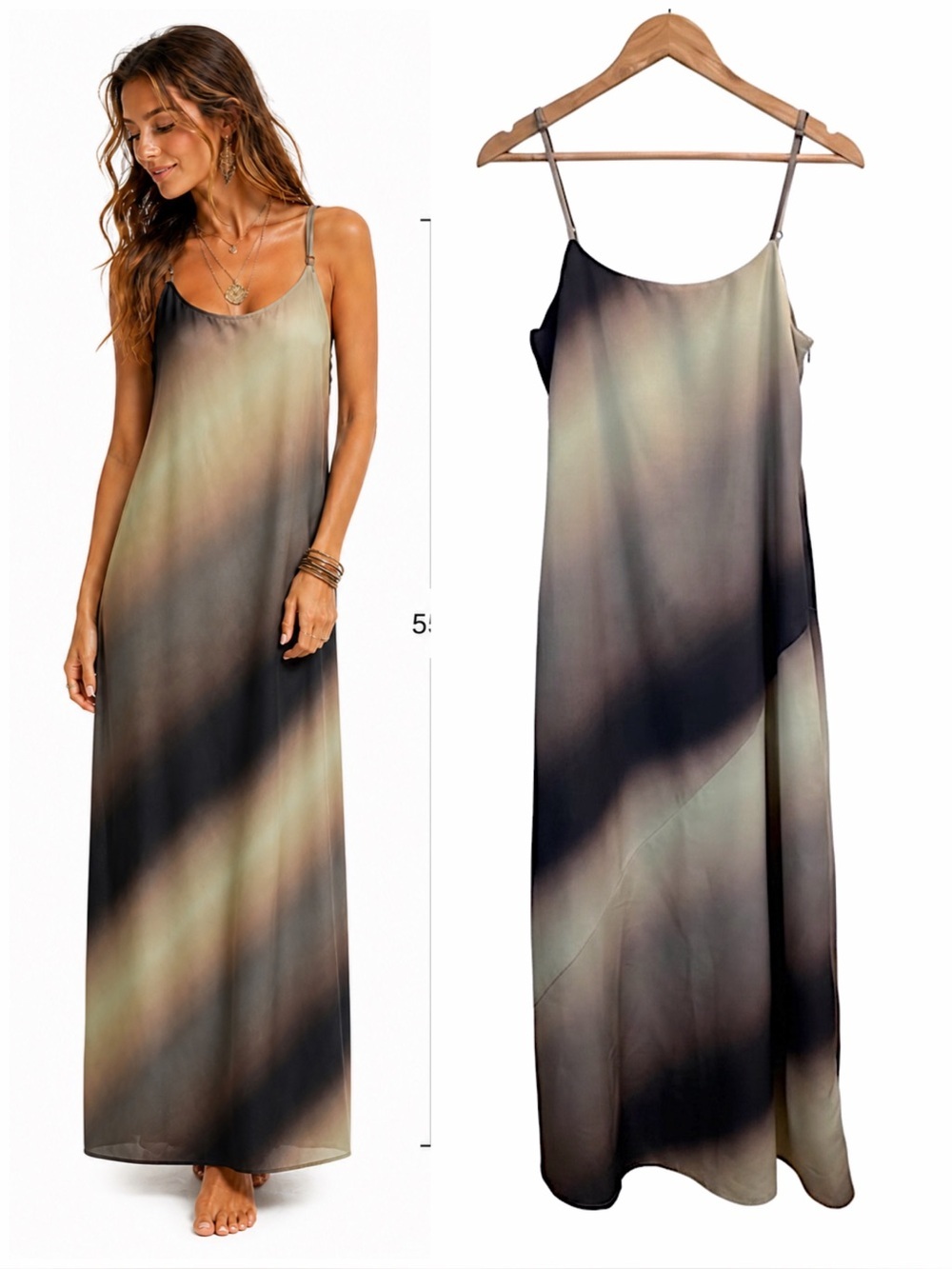 NWT Miou Muse Ombré Maxi Slip Dress M Neutral Boho Y2K Spaghetti Strap Romantic